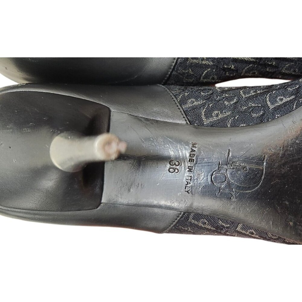 Christian Dior Monogram Heels 36 Black Logo Canvas Leather Pointed Toe Pumps - Picture 11 of 13